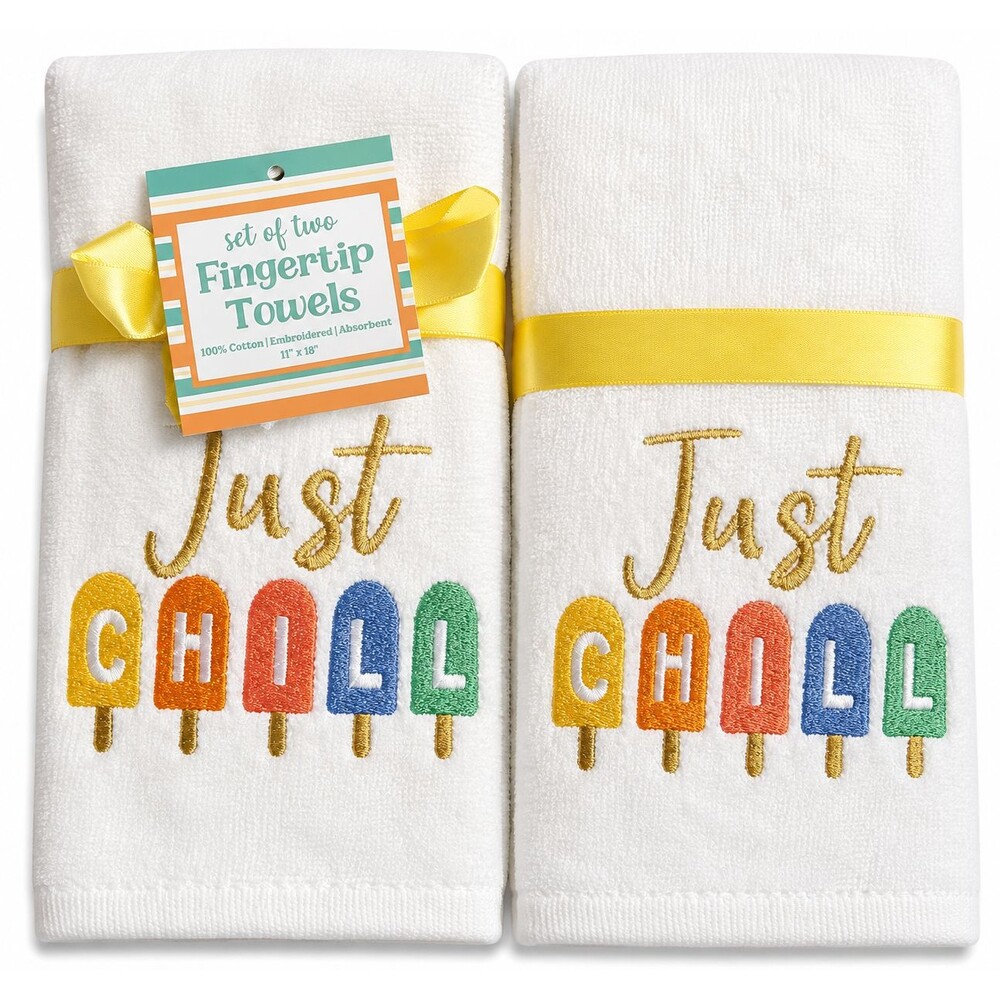 Just Chill Ice Pop Fingertip Towels Set of 2 Embroidered Summer Guest Bathroom
